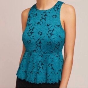NWT HD in Paris Teal Lace Peplum Top Size 6